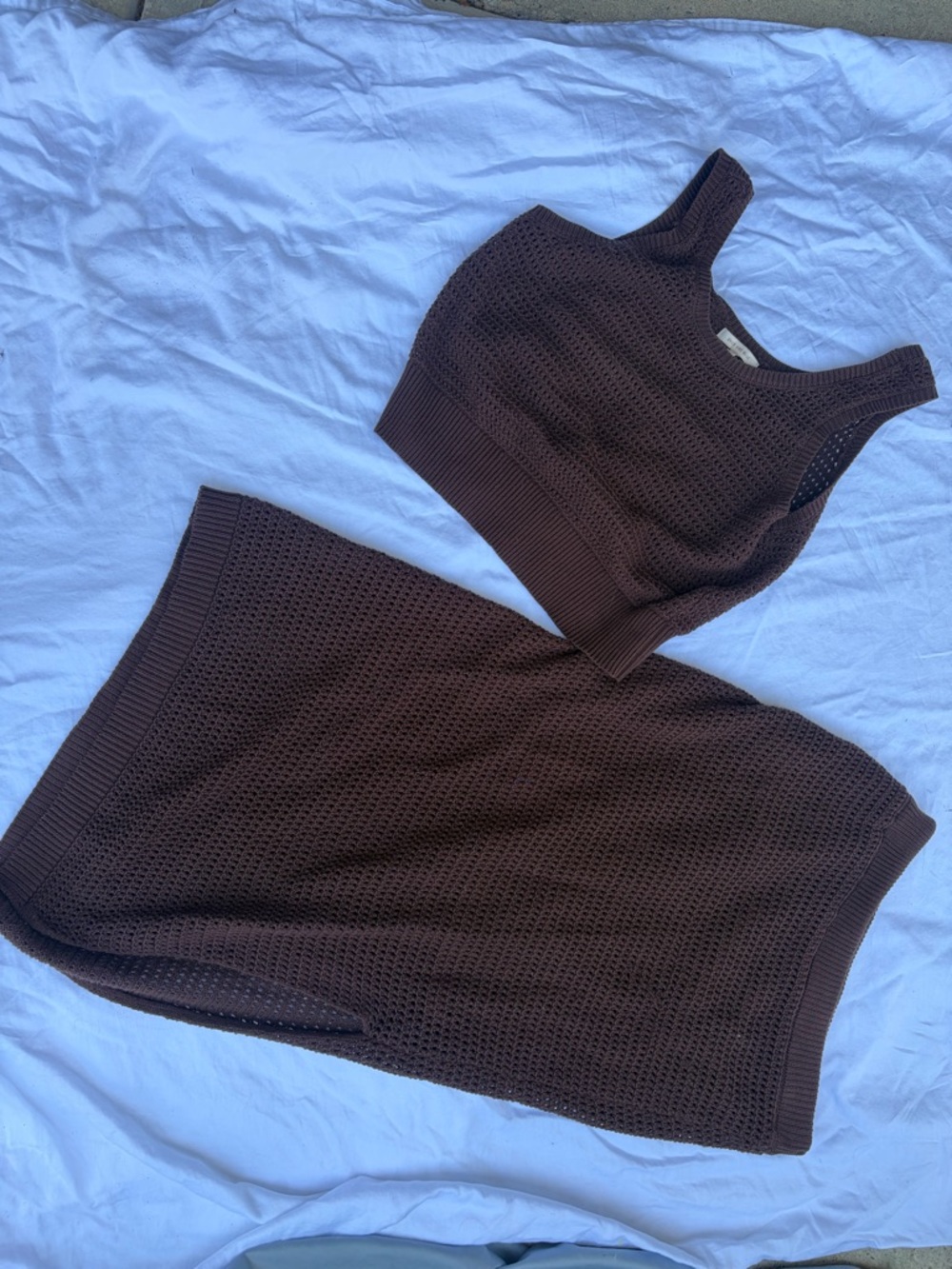 Skies Are Blue Brown Knit Crop Top & Skirt Set